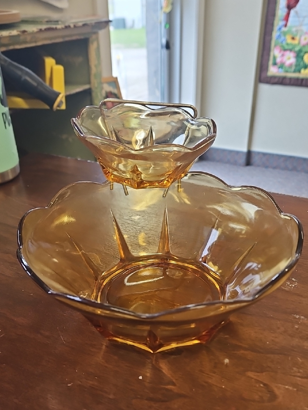 Anchor Hocking Amber Glass Serving Bowl with Handle Dip